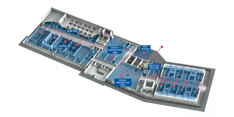 Layout rendering of a test facility